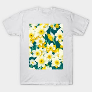 White Yellow Daffodil Field Fantasy T-Shirt